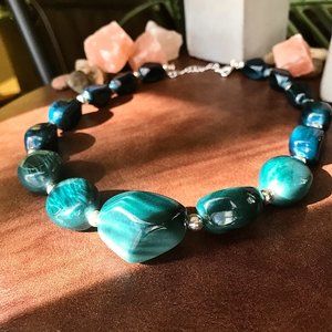 Vibrant Aqua Blue Marble Stone Necklace